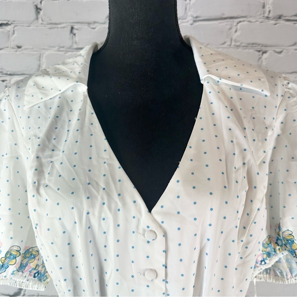 Unique Vintage x The Smurfs NEW Retro Polka Dot Blouse Top 1X/16 White Kidcore - Picture 3 of 12